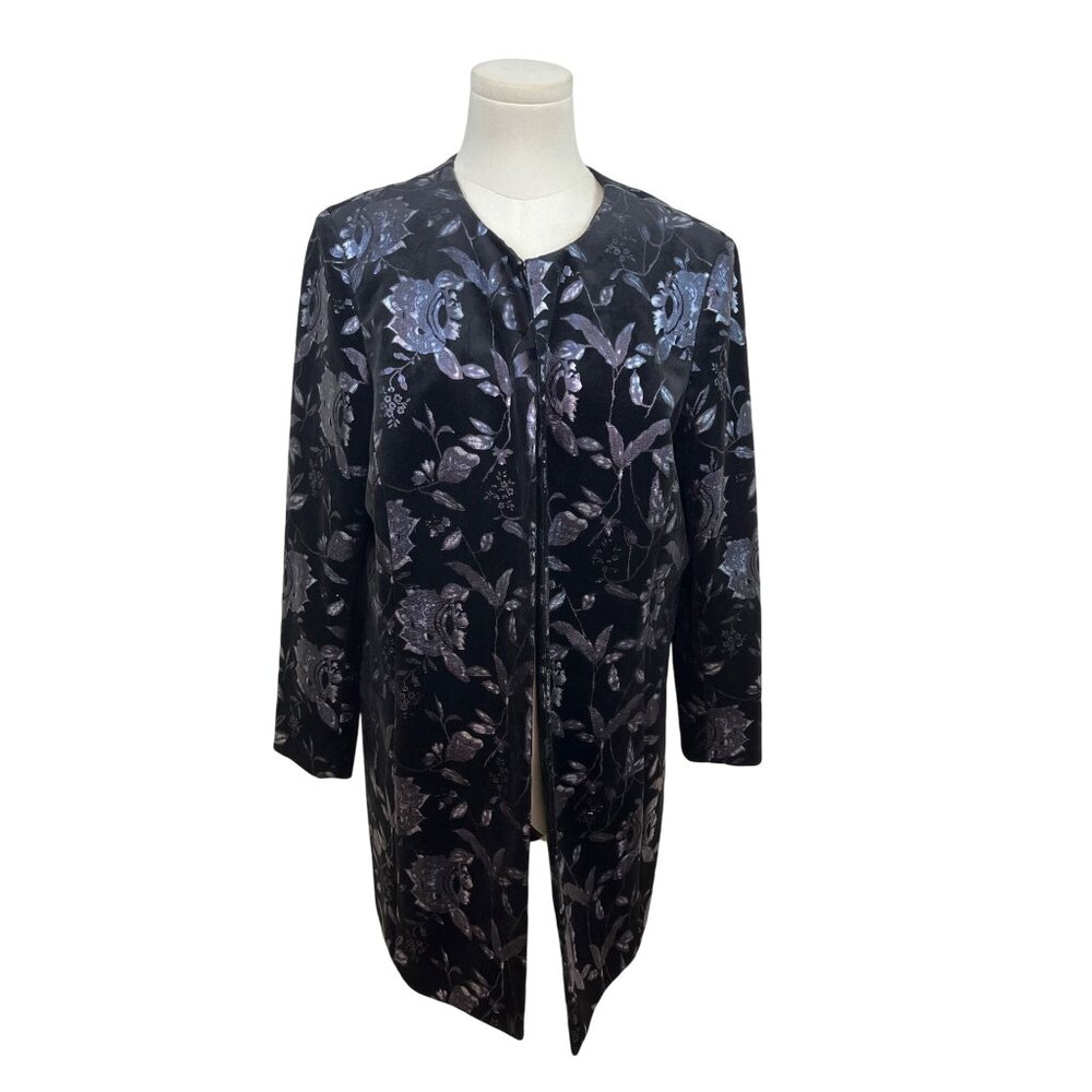 Tahari Arthur S. Levine Women's Black Open Front Jacket With Floral Pattern Sz 1